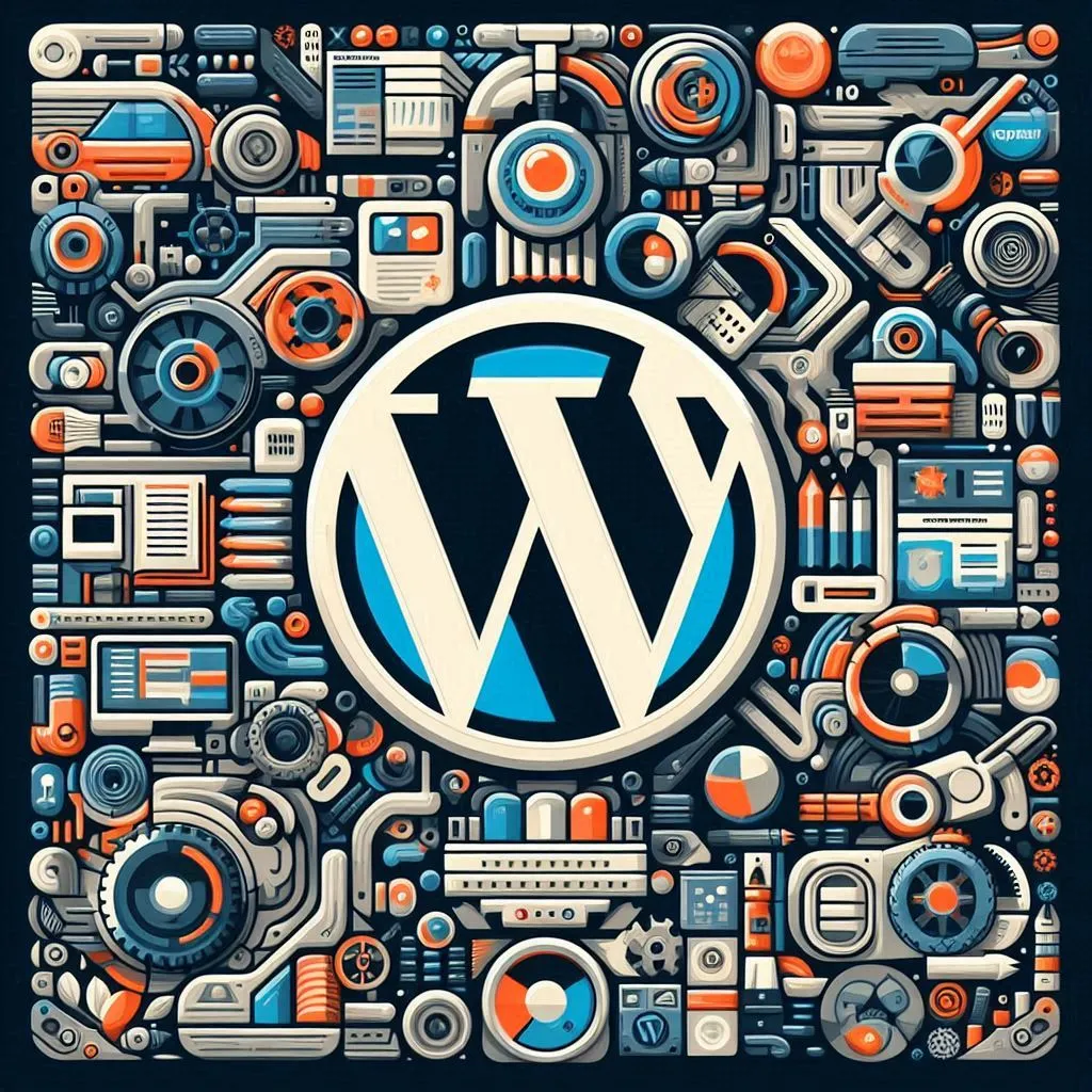 Wordpress logo surrounded by graphics